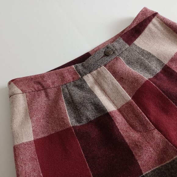 Yihua Burgundy Plaid Wool Blend Wide Leg Vintage Trousers - Picture 3 of 16